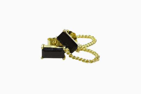Ameya अमेय | Onyx | Ohrstecker mit Kette | 18K Vermeil Vergoldung